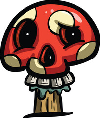 Spooky Halloween Skull Shape Red Poisonous Toadstool or Mushroom Cartoon Character