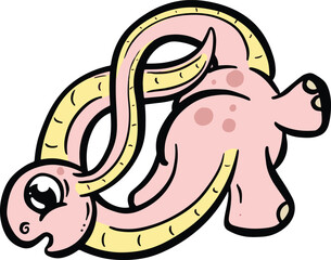 Cute Diplodocus or Plesiosaur Cartoon Dinosaur Illustration in Vector in Bright Colour