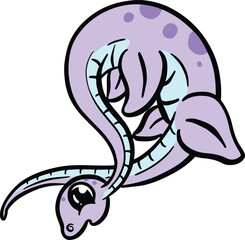 Cute Diplodocus or Plesiosaur Cartoon Dinosaur Illustration in Vector in Bright Colour