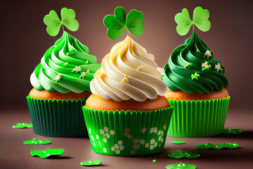St. patrick' s day delicious cupcake. Generative Ai