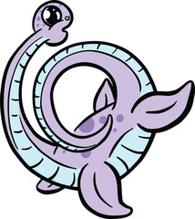 Cute Diplodocus or Plesiosaur Cartoon Dinosaur Illustration in Vector in Bright Colour