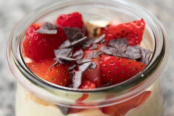 Close up of a strawberries and cream dessert
