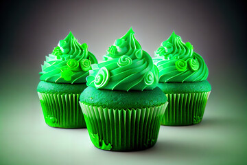 Obraz na płótnie Canvas Green cupcakes for Saint Patrick's Day, realistic. Generative Ai