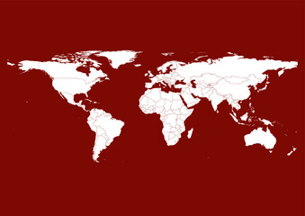 Vector world map - with Barn Red color borders on background in Barn Red color. Download now in eps format vector or jpg image.