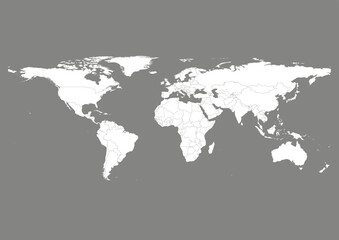 Vector world map - with Battleship Grey color borders on background in Battleship Grey color. Download now in eps format vector or jpg image.