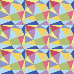 Mosaic geometric background. Funky, colorful vibe art, rainbow colors palette. Simple, clean, modern texture. Geometric, polygon style. Summer seamless pattern, playful texture. Triangles.
