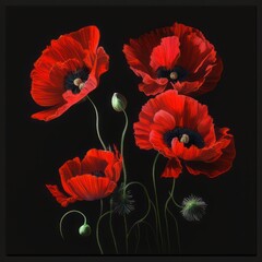 Remembrance day banner. Poppy flower on black background. 🇦🇺 Anzac Day memorial celebrations. "Lest we forget." AI image