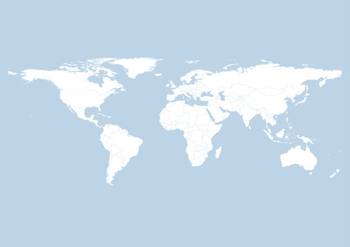 Vector world map - with Beau Blue color borders on background in Beau Blue color. Download now in eps format vector or jpg image.