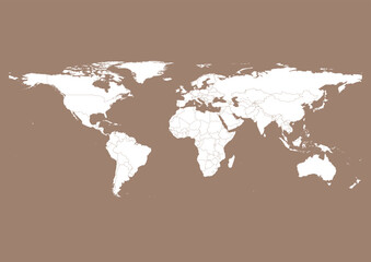 Vector world map - with Beaver color borders on background in Beaver color. Download now in eps format vector or jpg image.
