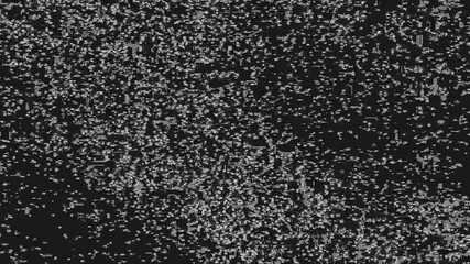 Grain noise. Analog glitch. Old TV static distortion. Black white VHS defect texture electronic artifacts on dark retro abstract illustration background.