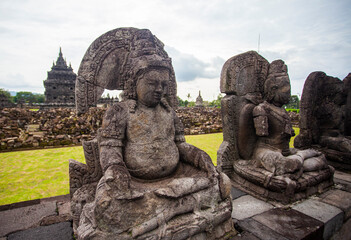 Statues in the Plaosan temple complex, Candi Plaosan, is one of the Buddhist temples located in...