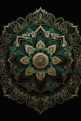 Green 3D Detailed Close-up Stitched Mandalas.ramadan kareem mubarak with green color, islamic pattern, mandala ornament decoration created with Generative AI technology