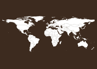 Fototapeta na wymiar Vector world map - with Bistre color borders on background in Bistre color. Download now in eps format vector or jpg image.