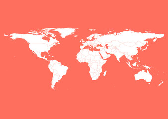 Vector world map - with Bittersweet color borders on background in Bittersweet color. Download now in eps format vector or jpg image.