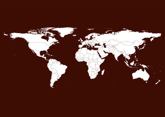 Vector world map - with Black Bean color borders on background in Black Bean color. Download now in eps format vector or jpg image.