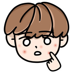 A boy with acne on his face. Hand drawing cartoon, PNG transparent.