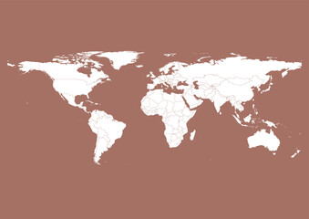Vector world map - with Blast-Off Bronze color borders on background in Blast-Off Bronze color. Download now in eps format vector or jpg image.