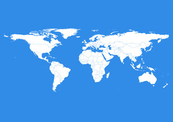 Vector world map - with Bleu De France color borders on background in Bleu De France color. Download now in eps format vector or jpg image.