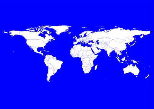 Vector world map - with Blue color borders on background in Blue color. Download now in eps format vector or jpg image.