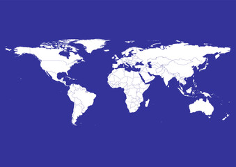 Vector world map - with Blue (Pigment) color borders on background in Blue (Pigment) color. Download now in eps format vector or jpg image.