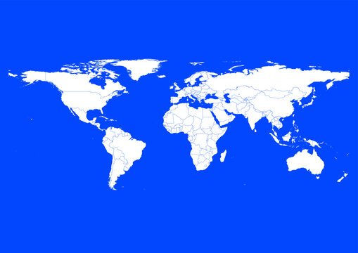 Vector world map - with Blue (Ryb) color borders on background in Blue (Ryb) color. Download now in eps format vector or jpg image.