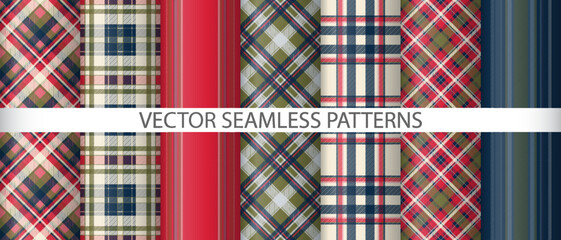 Set texture fabric background. Check plaid tartan. Pattern seamless textile vector.