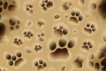 Excellent Seamless background with bone and footprint Dog paw, background, wallpaper, graphic design, mix color. Generative Ai