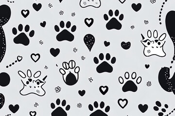 Fototapeta premium cat foot texture. Pattern with cat pawprint and bones. cat texture. Generative Ai