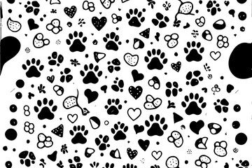 Fototapeta premium Cat foot texture. Pattern with doggy pawprint and bones. Generative Ai