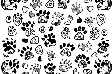 Lion foot texture. Pattern with Lion pawprint and bones. Lion texture. Generative Ai