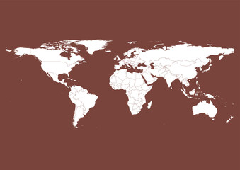 Fototapeta na wymiar Vector world map - with Bole color borders on background in Bole color. Download now in eps format vector or jpg image.