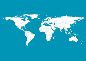 Vector world map - with Bondi Blue color borders on background in Bondi Blue color. Download now in eps format vector or jpg image.