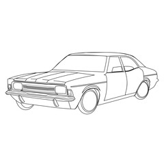 Obraz premium Adult coloring page for book and drawing. Car vector line art illustration. High speed drive vehicle. Graphic element. wheel. Black contour sketch illustrate Isolated on white background.