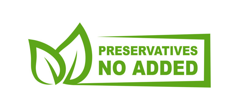 No added preservatives logo. Additives free icon. Preservatives free natural product symbol. Organic food no added preservatives badge. Vector green icon.