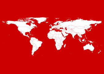 Vector world map - with Boston University Red color borders on background in Boston University Red color. Download now in eps format vector or jpg image.