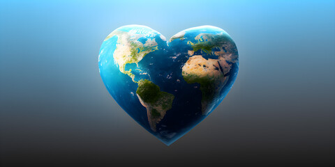 earth in heart shape blue background - ai generative