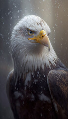 Close-up of a Bald Eagle in the rain - Ai generative