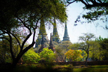 beautiful old temple scene in ayutthaya world heritage site of unesco in central of thailand