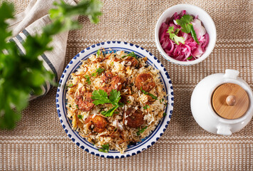 Prawns biryani top view