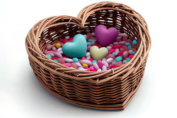 Fototapeta na wymiar Surprising Empty wicker basket for mothers day love heart. Generative Ai