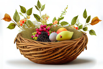 Large birds nest for fruits, mix color. Generative Ai