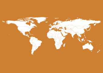 Fototapeta na wymiar Vector world map - with Bronze color borders on background in Bronze color. Download now in eps format vector or jpg image.