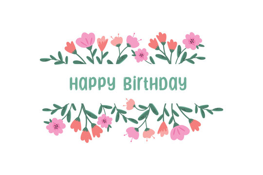 Spring flowers, Happy Birthday card, greeting