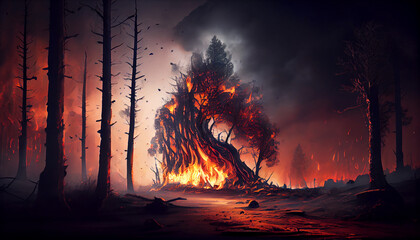 Forest fire disaster, generative ai illustration