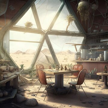 Empty room interior. Post apocalyptic style. Generative AI