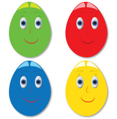 Set of colorful easter eggs icons. Collection of cartons isolated easter eggs with faces. EPS vector and jpg format.