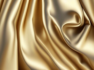 "Golden Waves Wedding Background. Elegant Glistening Fabric Banner with Ripples and Folds. Created with Generative AI."