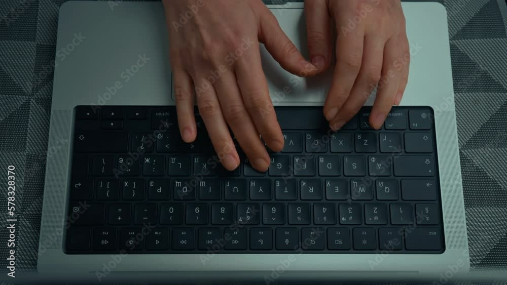 Aufkleber close up woman typing on keyboard laptop above view person using computer surf internet