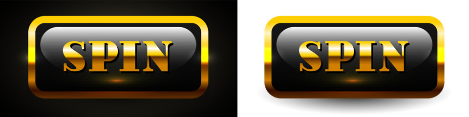 Spin button. Golden buttons for online casino. Vector clipart isolated on black background.