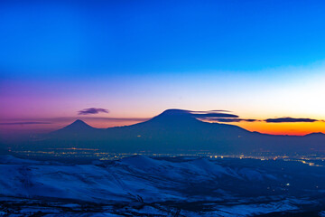 Sunset and mountain. Beautiful landscape with mountain and sunset